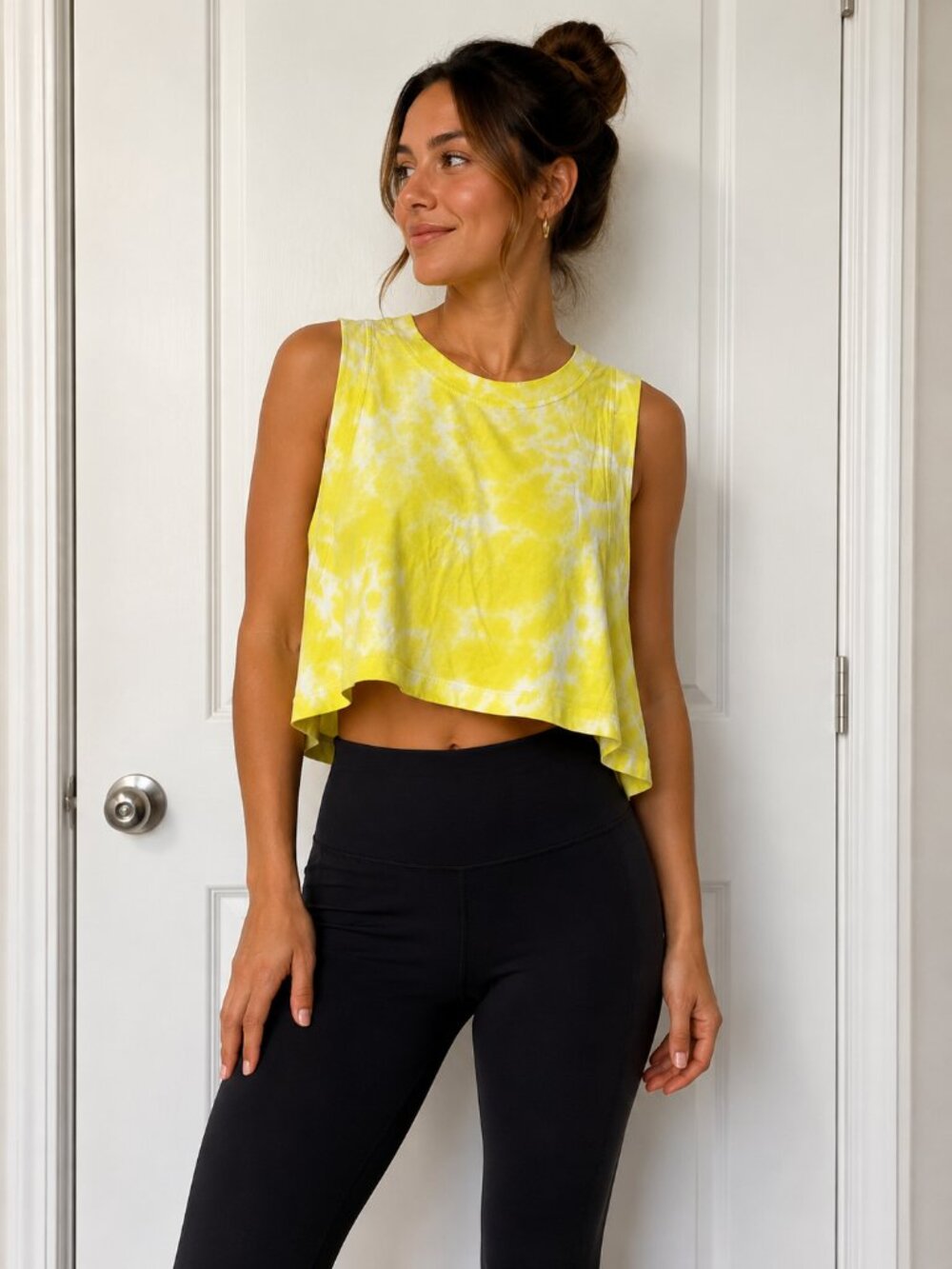 lululemon athletica Neon Yellow Tie-Dye Cropped Muscle Tank